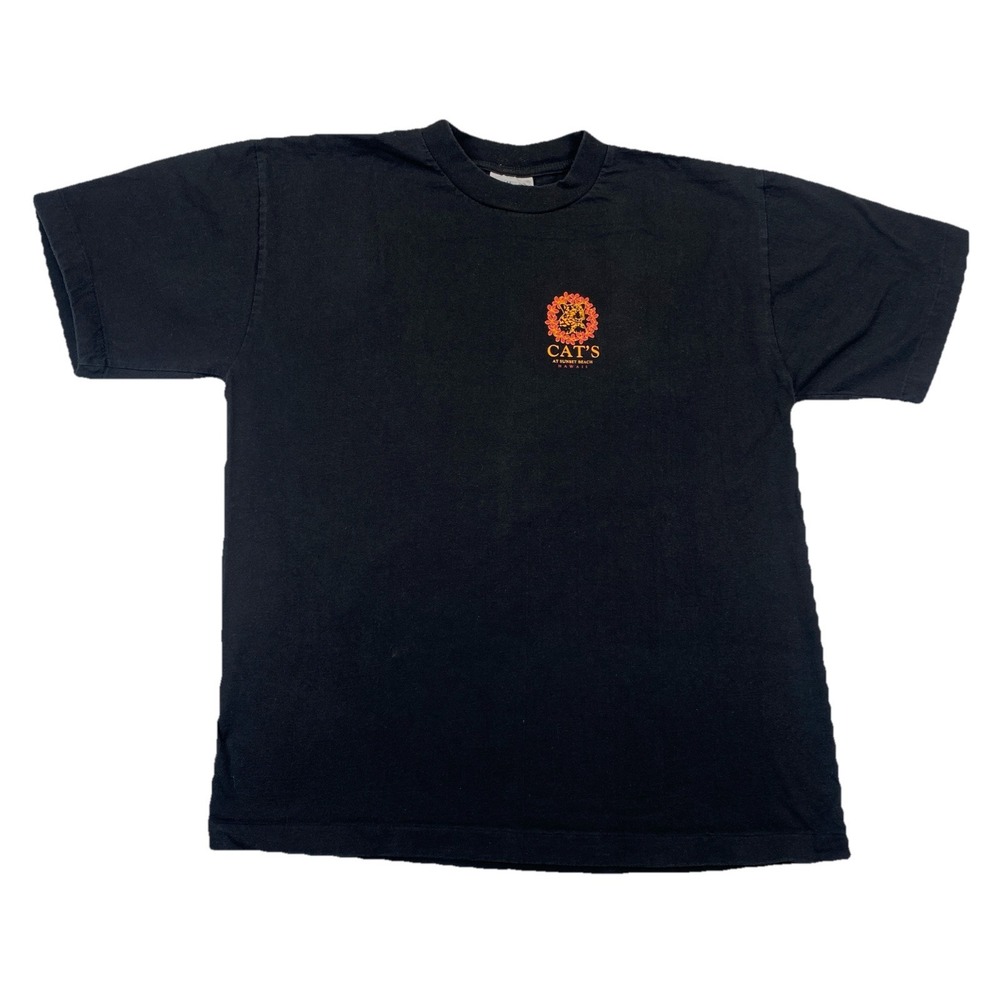 Vintage Cat's At Sunset Beach Hawaii T-Shirt Black Single Stitch Size Large